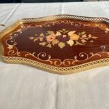 Plateau marqueterie et métal doré vintage