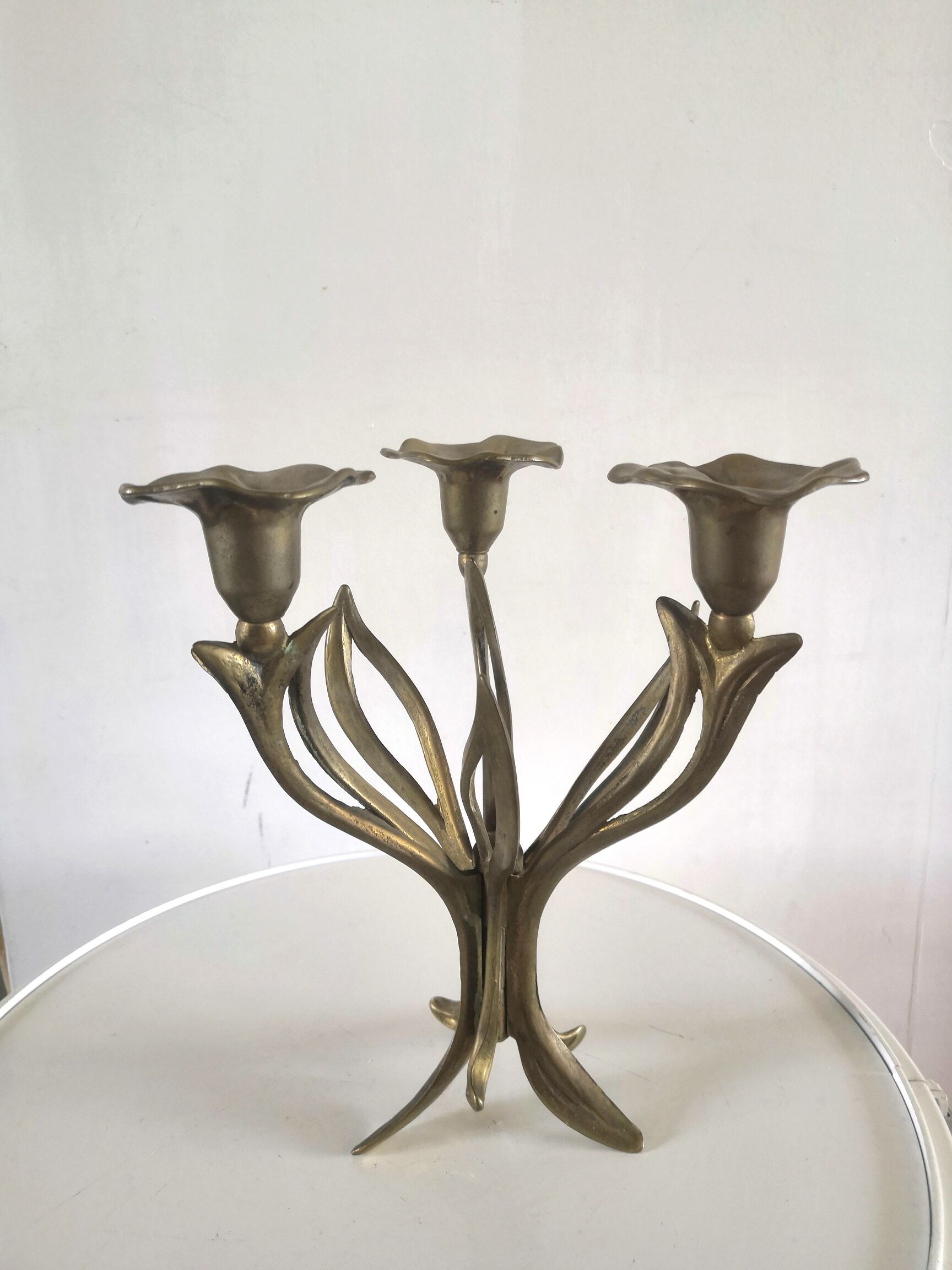Candle holder brass vintage leaves and flowers 60s - 70s