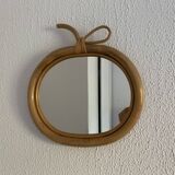 Vintage 1970s apple rattan wicker fruit mirror - 35 x 32 cm