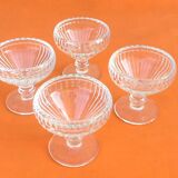 Set of 4 ice cream cups on foot transparent glass made in france