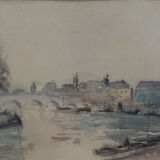 The Seine in Paris. Watercolour by Henri NOIZEUX (1871-?).