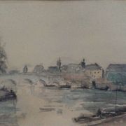The Seine in Paris. Watercolour by Henri NOIZEUX (1871-?).