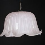 Large vintage flower-shaped chandelier in pink Murano glass, Italy 1980s.