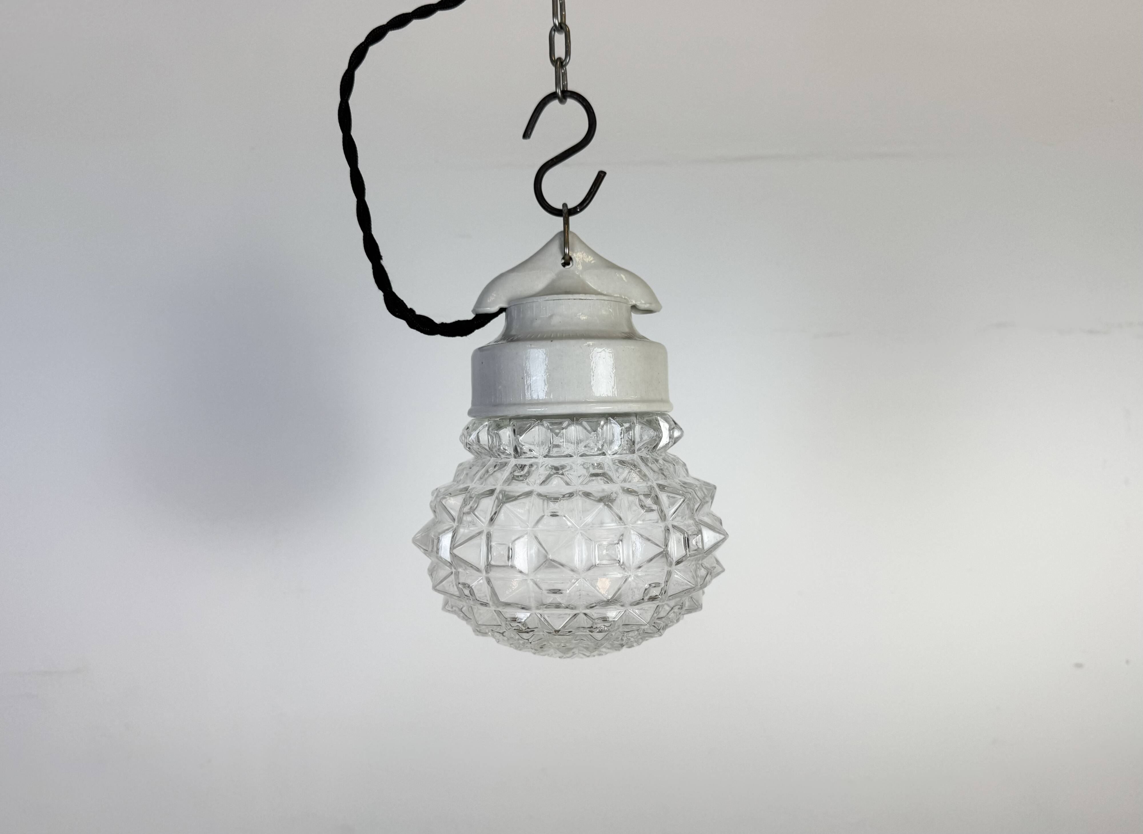Vintage White Porcelain Pendant Light, 1970s