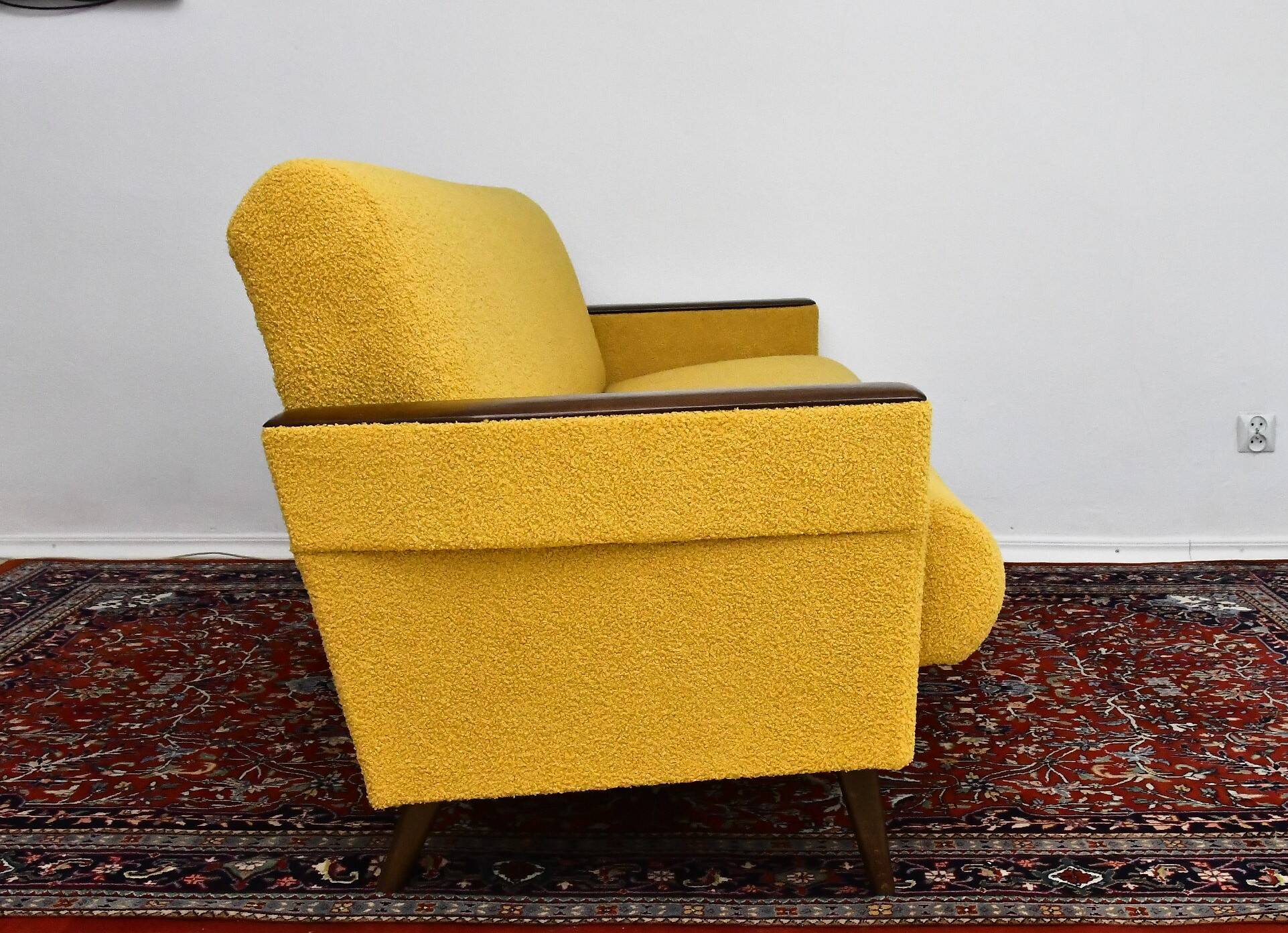 Scandinavian style yellow boucle folding sofa, 1960s