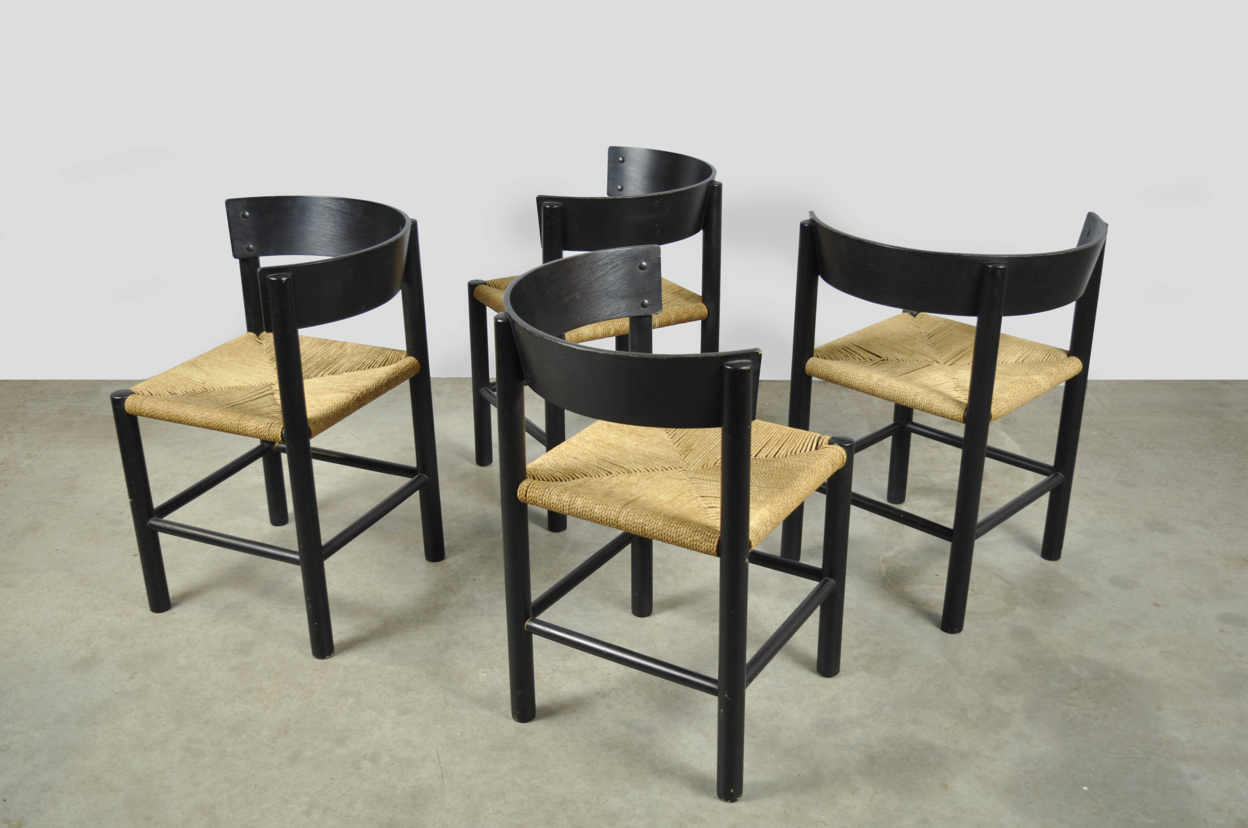 Fritz hansen / scandinavian papercord dining chairs (4) / mogens lassen / denmark 1960s