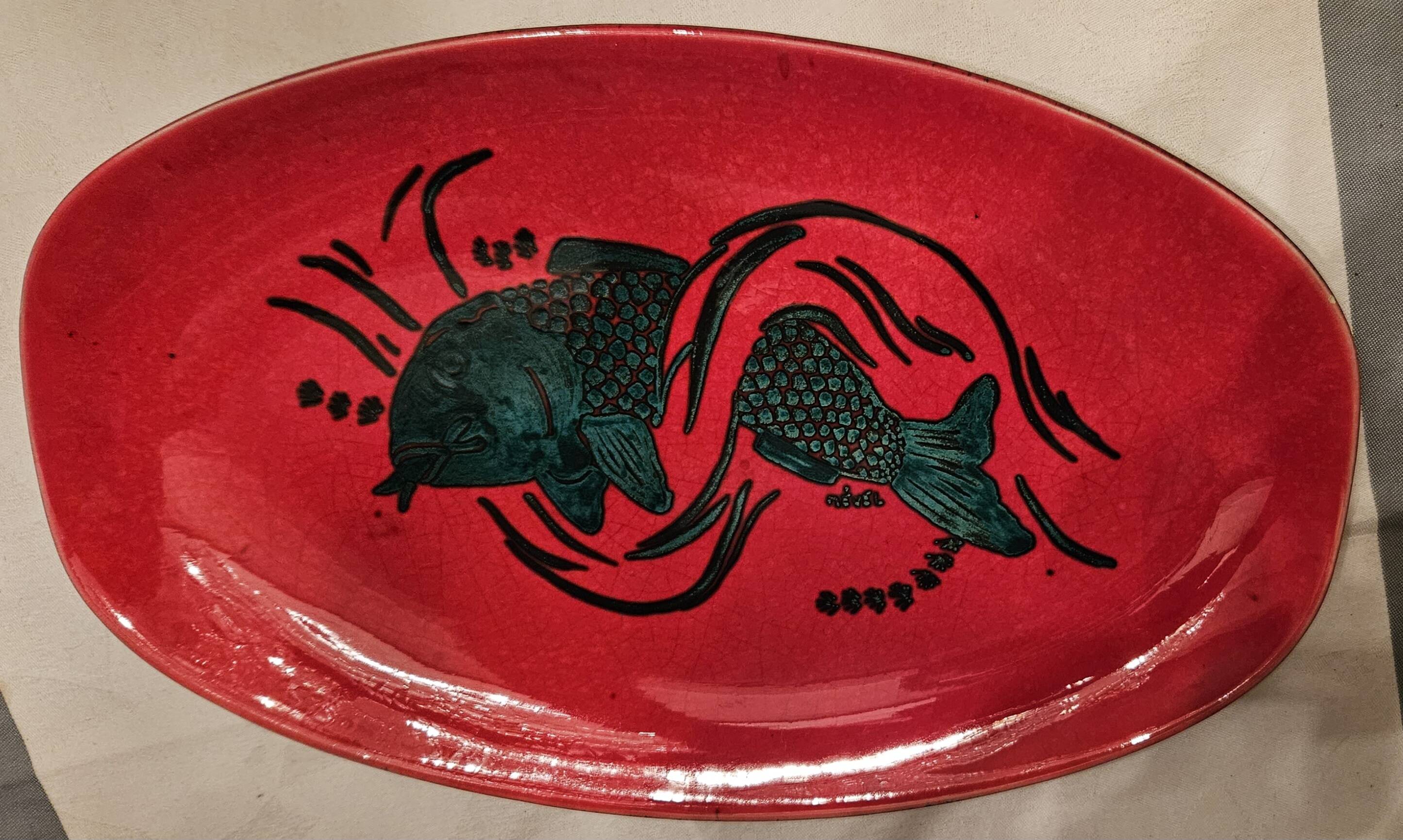 Vallauris fish dish signed Mevel