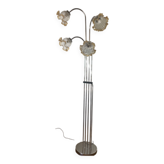 Lampe Arco 4 arcs articulés chromés & globes en verre opalin
