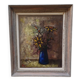 Bouquet de fleurs expressionniste dans un vase bleu vers 1960; 1970