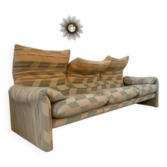 Ancien canapé Maralunga 3 places design italien des années 70 Cassina tissu patchwork