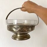 Art Deco fruit bowl in silver-plated metal and chiseled glass