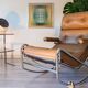 Fauteuil relax Lama 70's, chrome et simili cuir, repose pied repliable