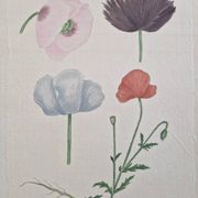 La Roche Laffitte (Born in 1943) - Watercolour drawing on silk - Poppies