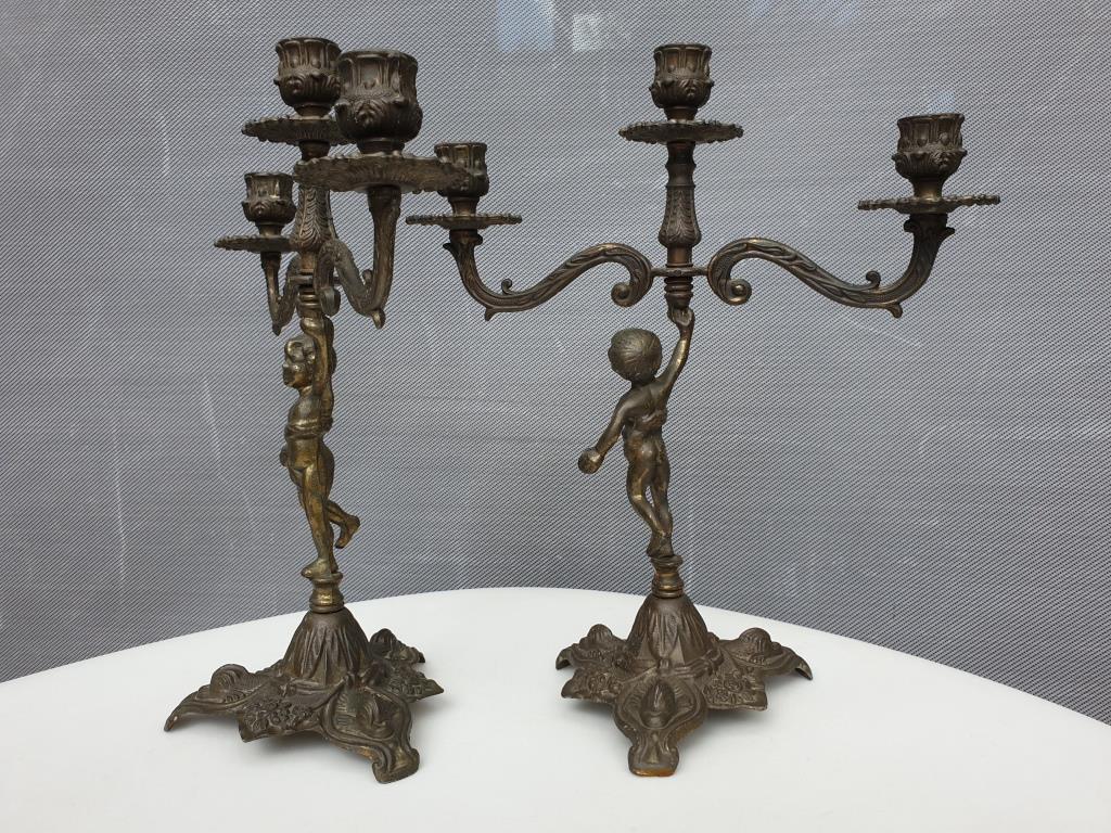 "Il mio bel foco" pair of candlesticks XIXth cherubs 3 torchieres