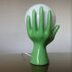 Hand green ceramic lamp and opaline white years 70