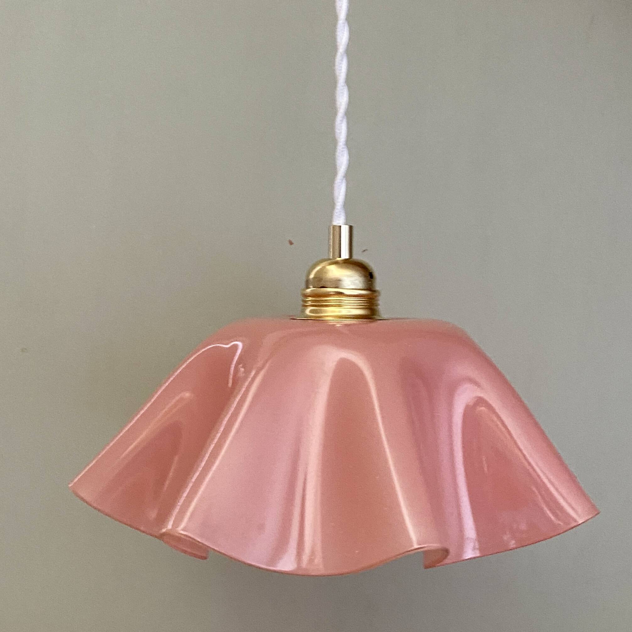 Vintage lampshade pendant light in pink opaline