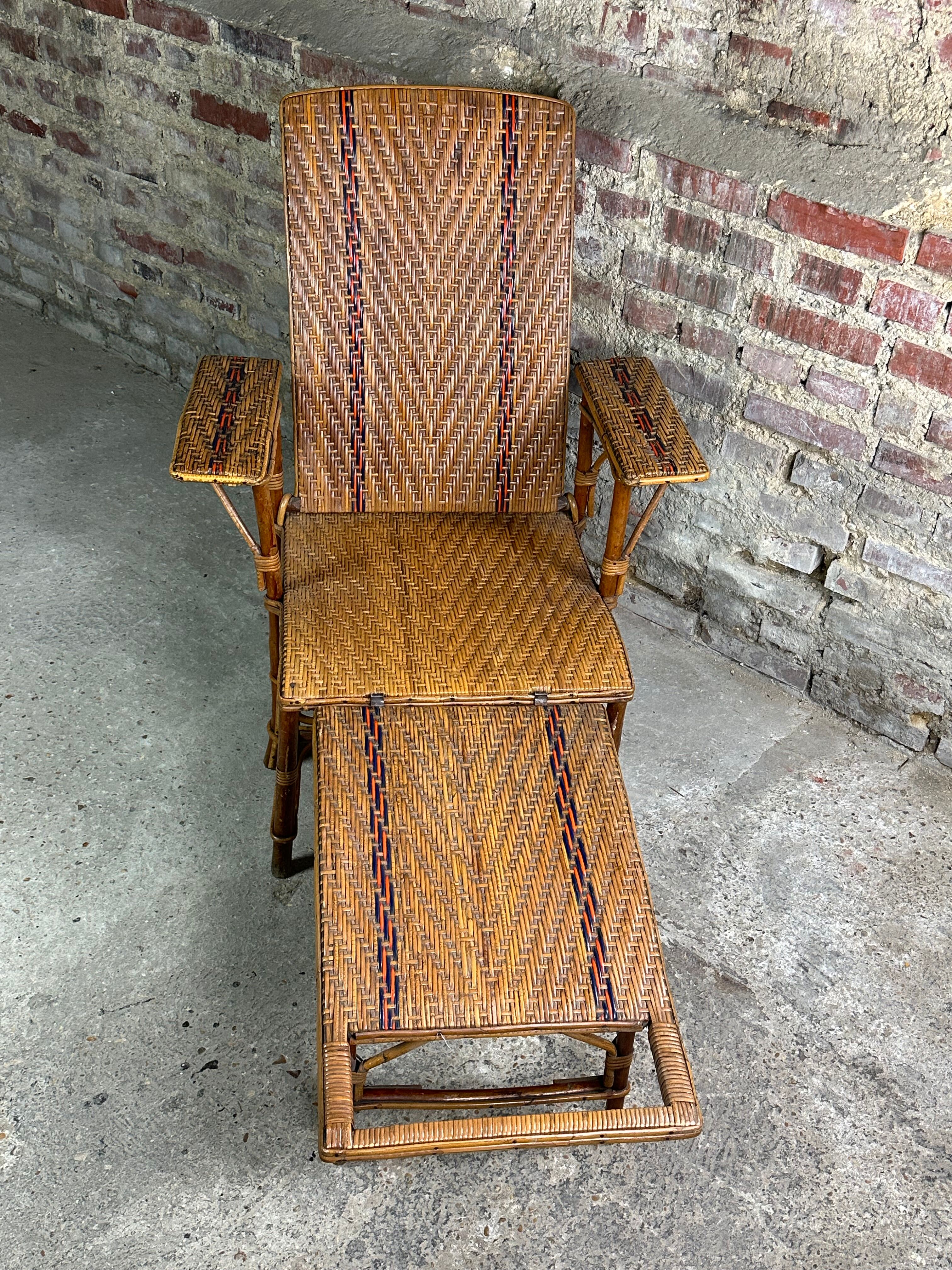 Vintage rattan chaise longue 1960