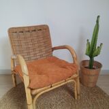 Vintage rattan and braided rope armchair