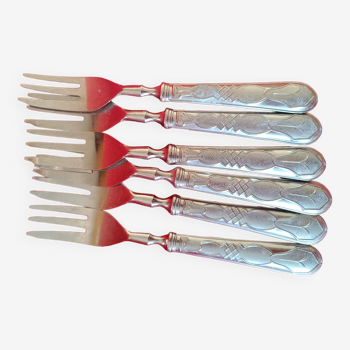 6 Cake forks in filled silver metal.