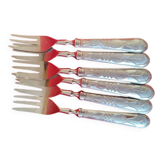 6 Cake forks in filled silver metal.