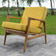 Scandinavian armchair, yellow fabric, natural wood