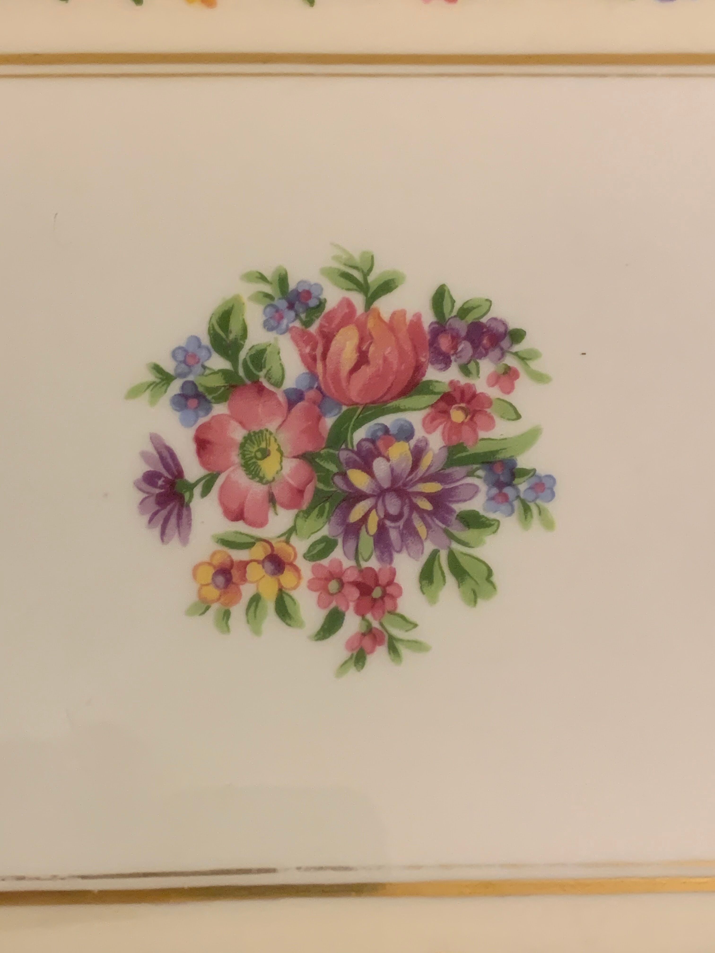 Chocolate cake dish Raynaud Limoges floral decoration