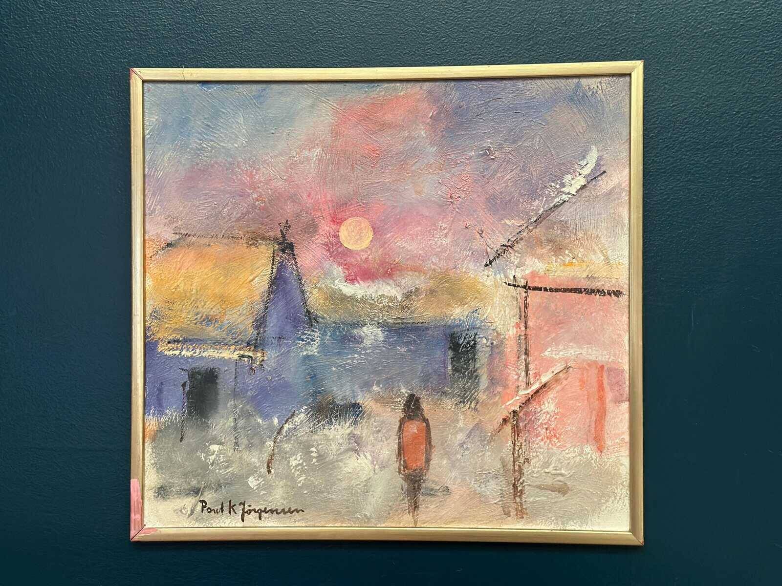 Original Swedish Oil on Panel – “Figure in Landscape” by Poul K. Jörgensen