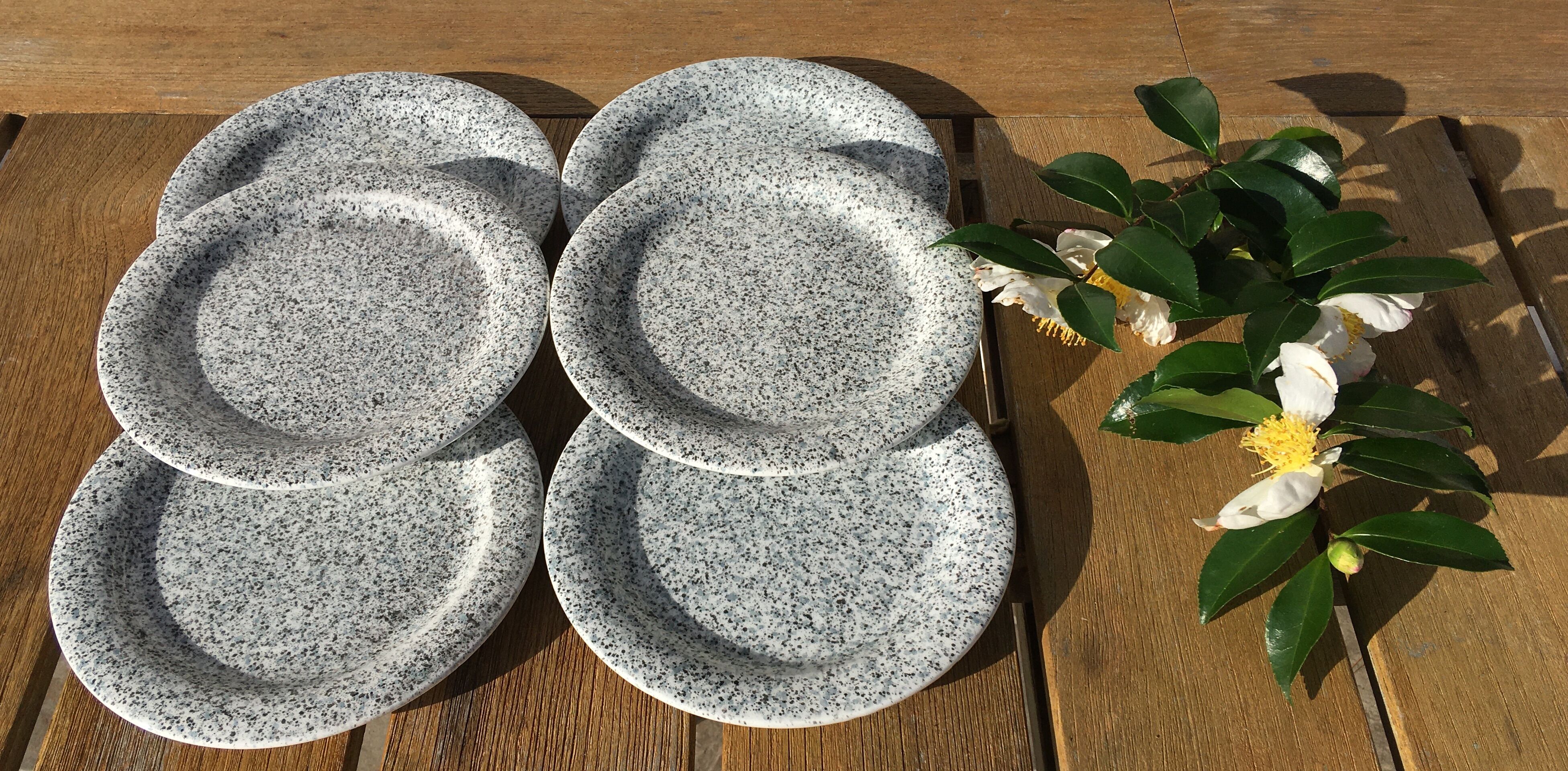 Speckled dessert plates blue gray Quadrifoglio