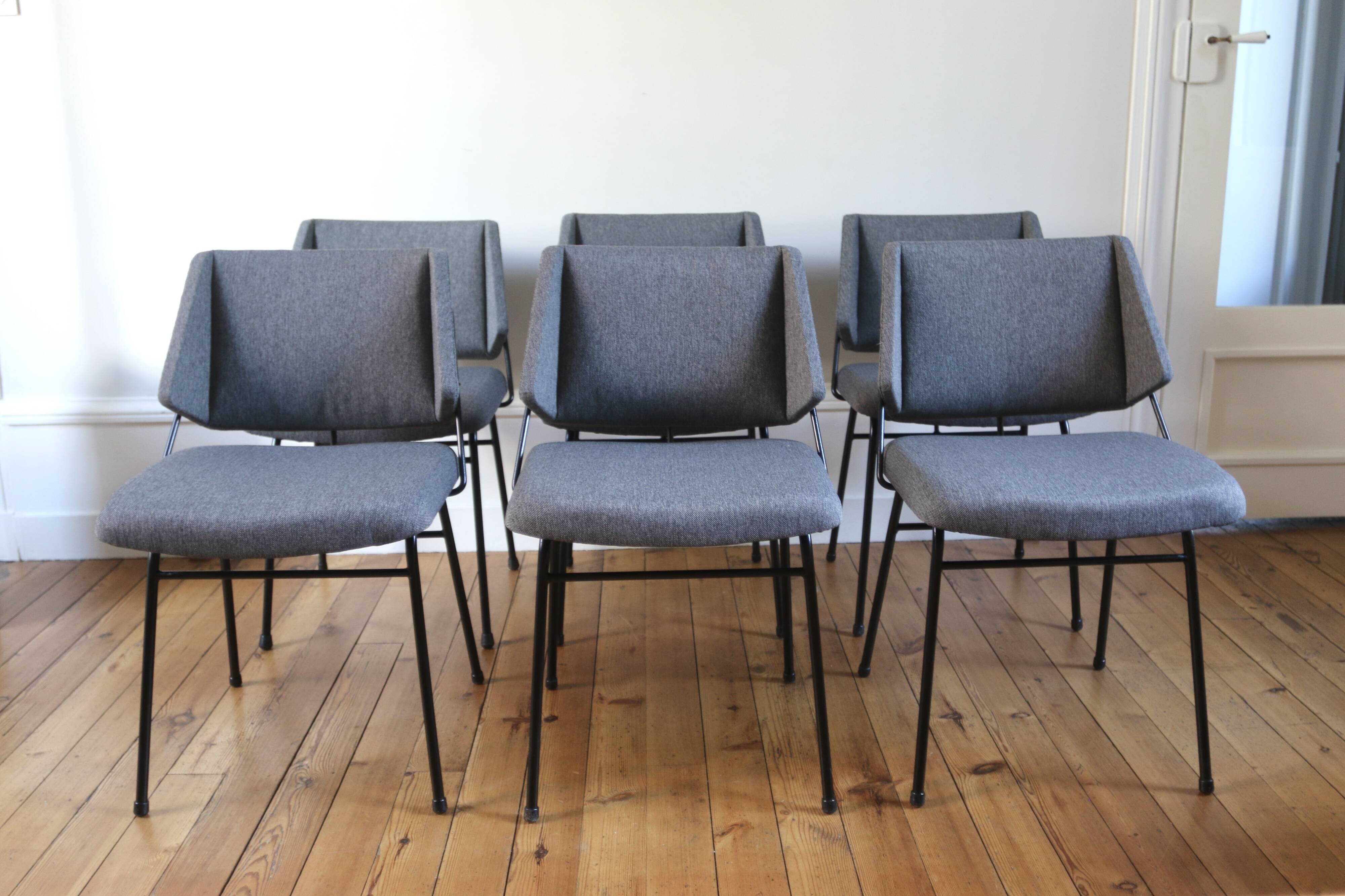 Series of 6 vintage modernist chairs Raphael Raffel, 1950s