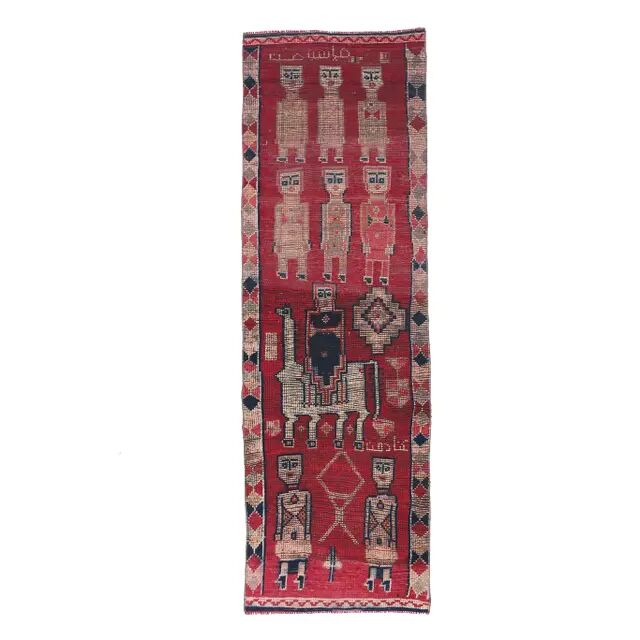 Vintage Turkish Hand-Knotted Wool Cotton Purple Runner 90x288