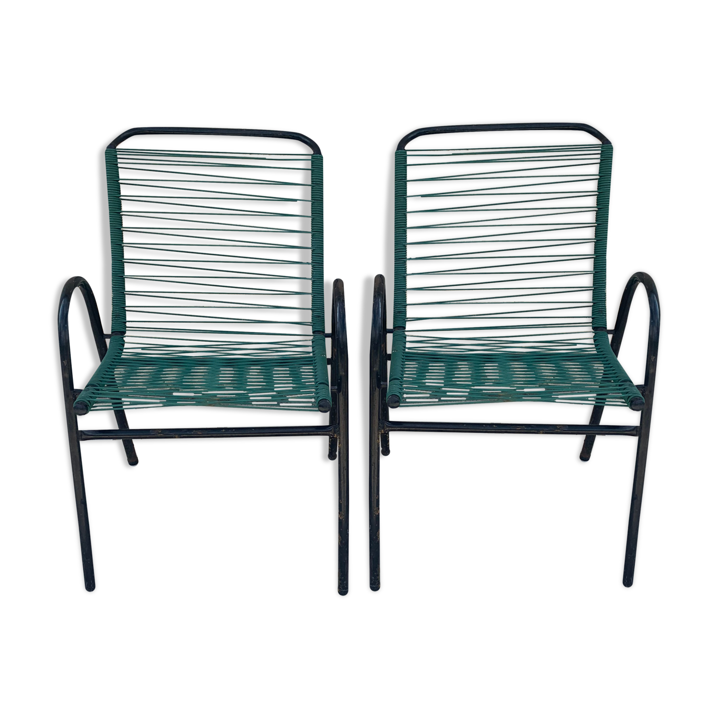 Pair of scoubidou armchairs