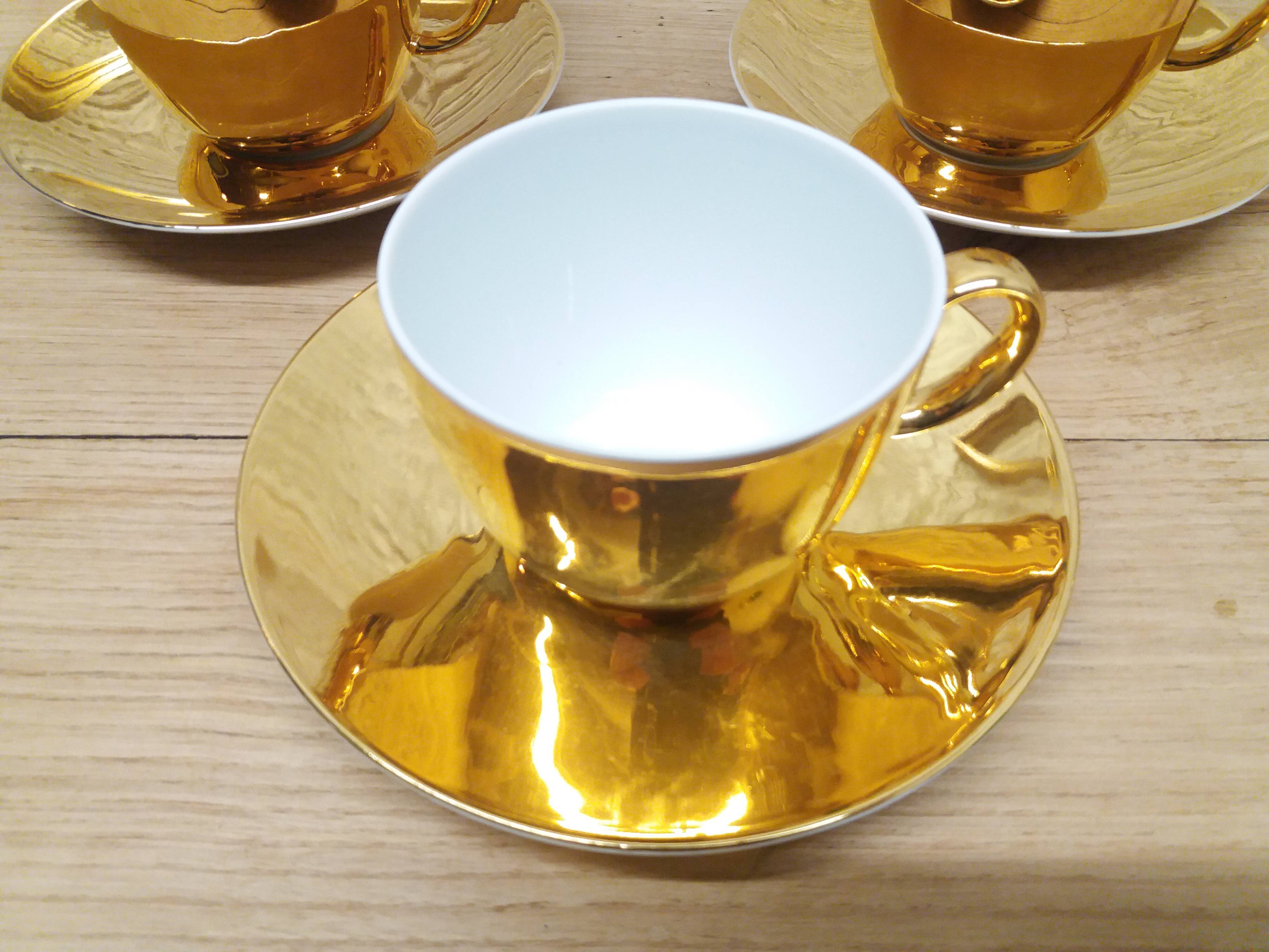 Set 5 cups gold porcelain