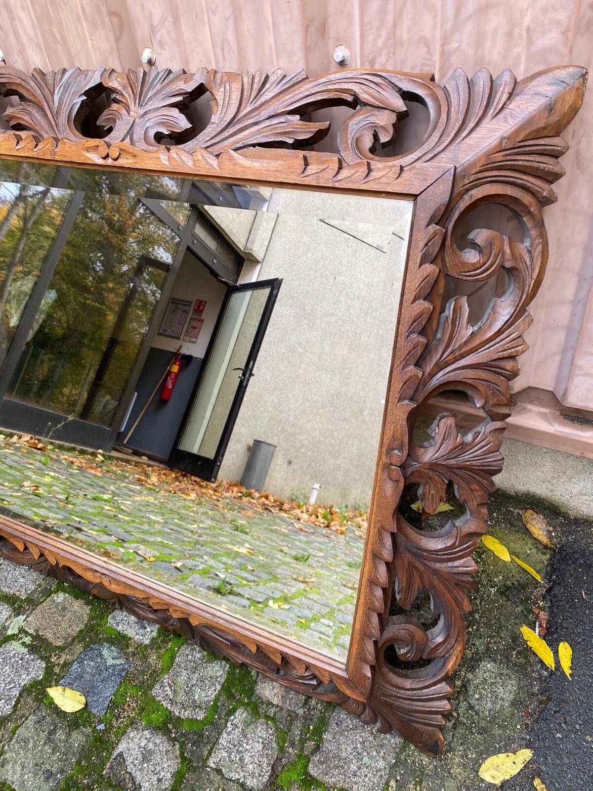 19th century carved solid wood mirror with beveled glass, 100x80cm