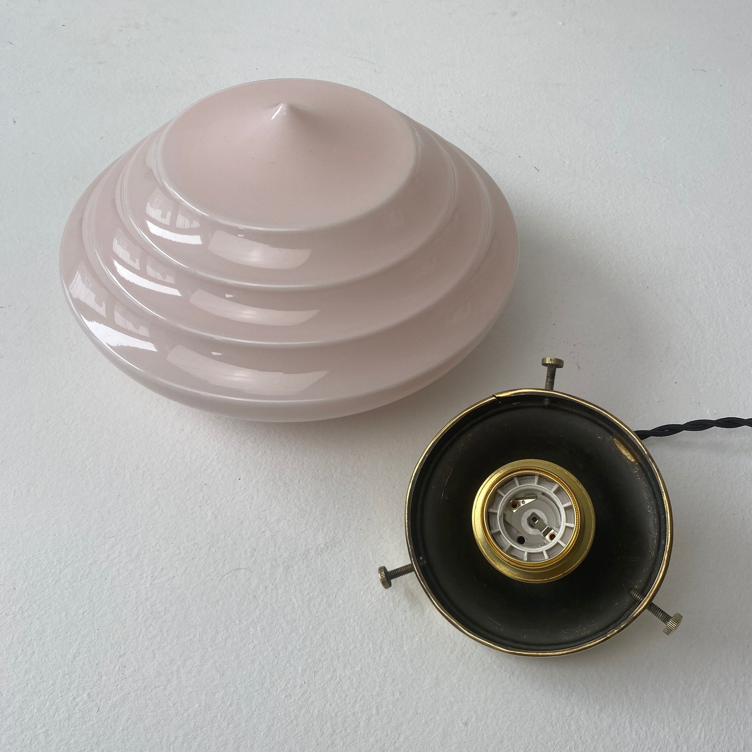 Old art-deco pendant lamp in pink opaline
