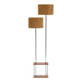 Lampadaire double abat-jour en teck et chrome, années 60