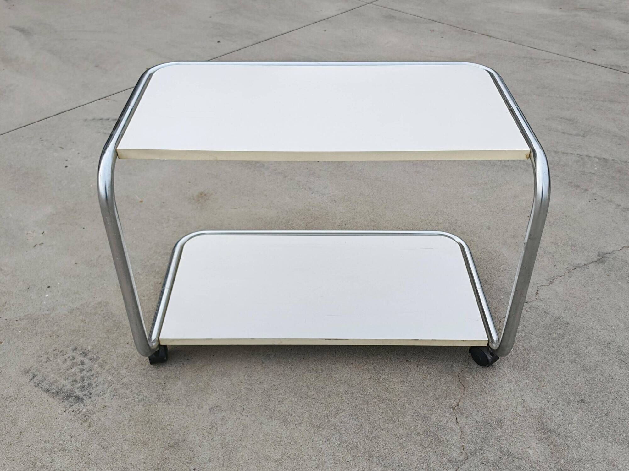 Tubular side table with 2 levels in Bauhaus style, tubular steel, 1970s.