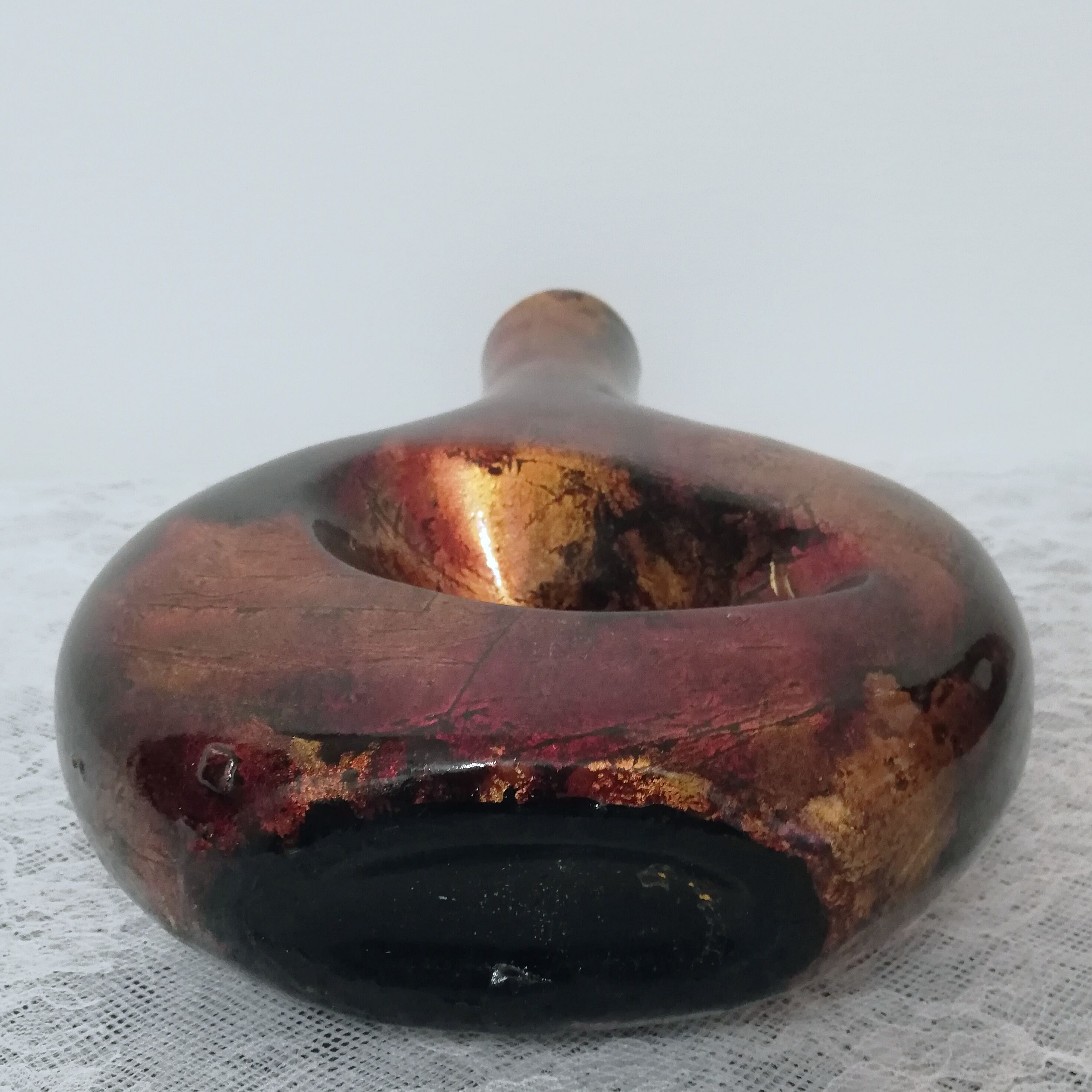 Enamelled and lacquered metal vase height