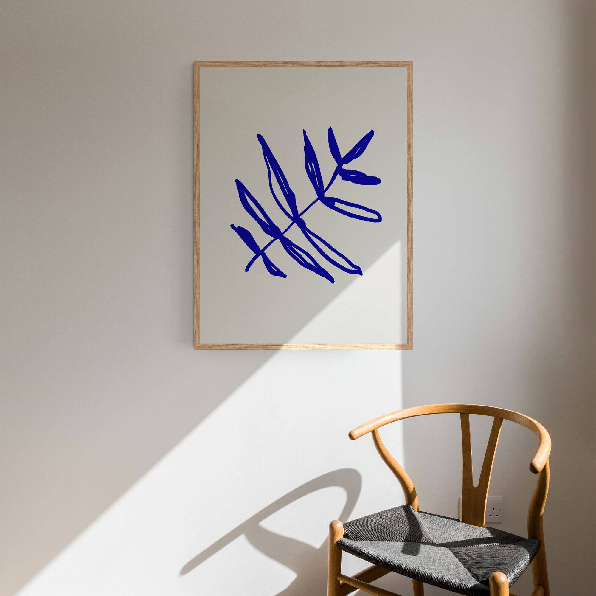 Blue botanical illustration giclee print, 50x70