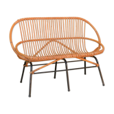 Banquette vintage en rotin pieds métal