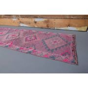 1970s Turkish handmade wool pink diamond runner 82x337
