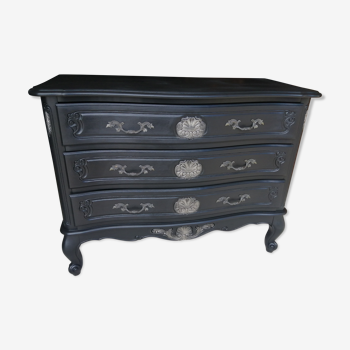 Commode style Louis XV noire et argenté