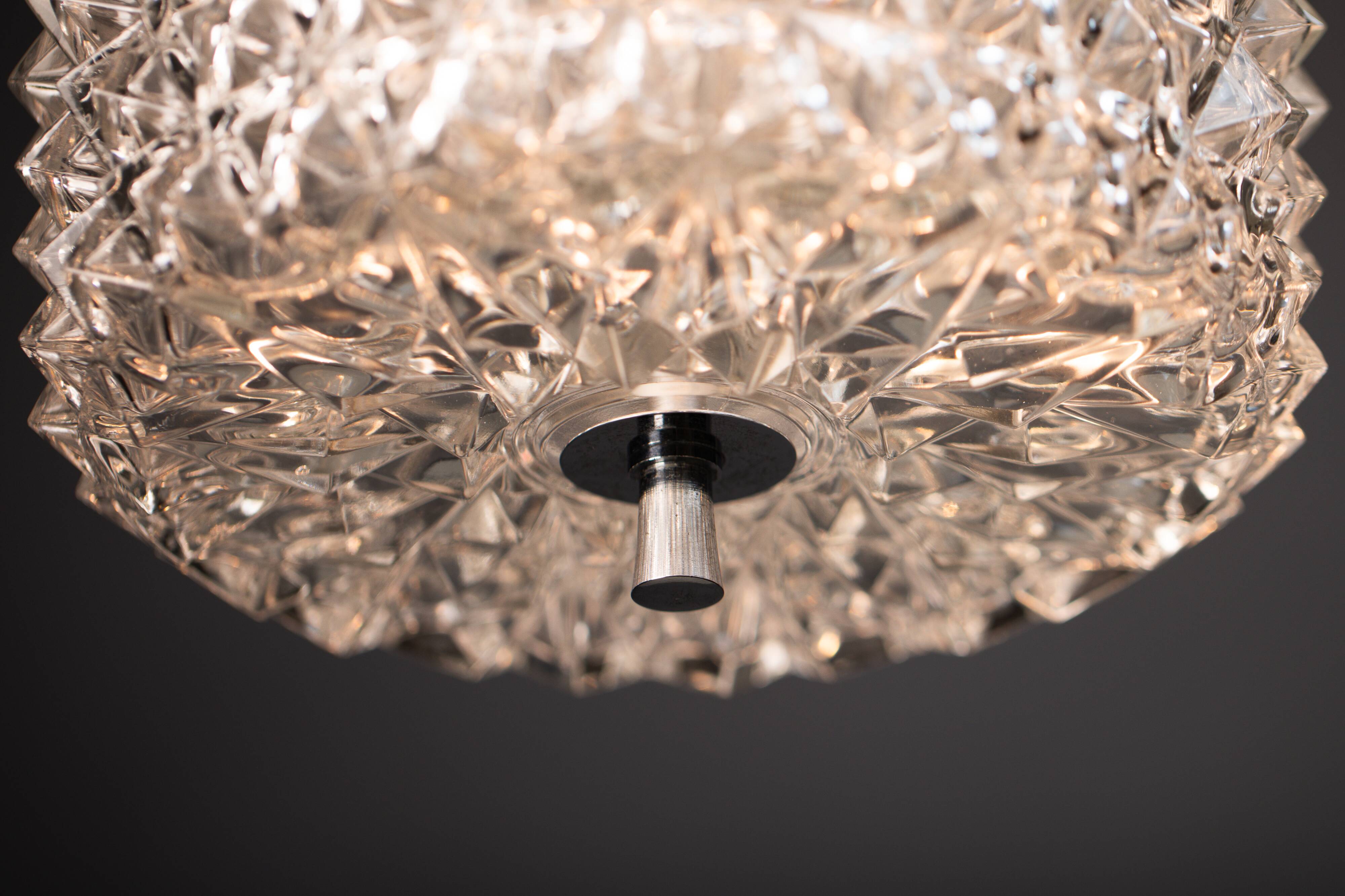 Vintage Crystal Glass Chandelier: Mid-Century Modern Austrolux Pendant Ligh