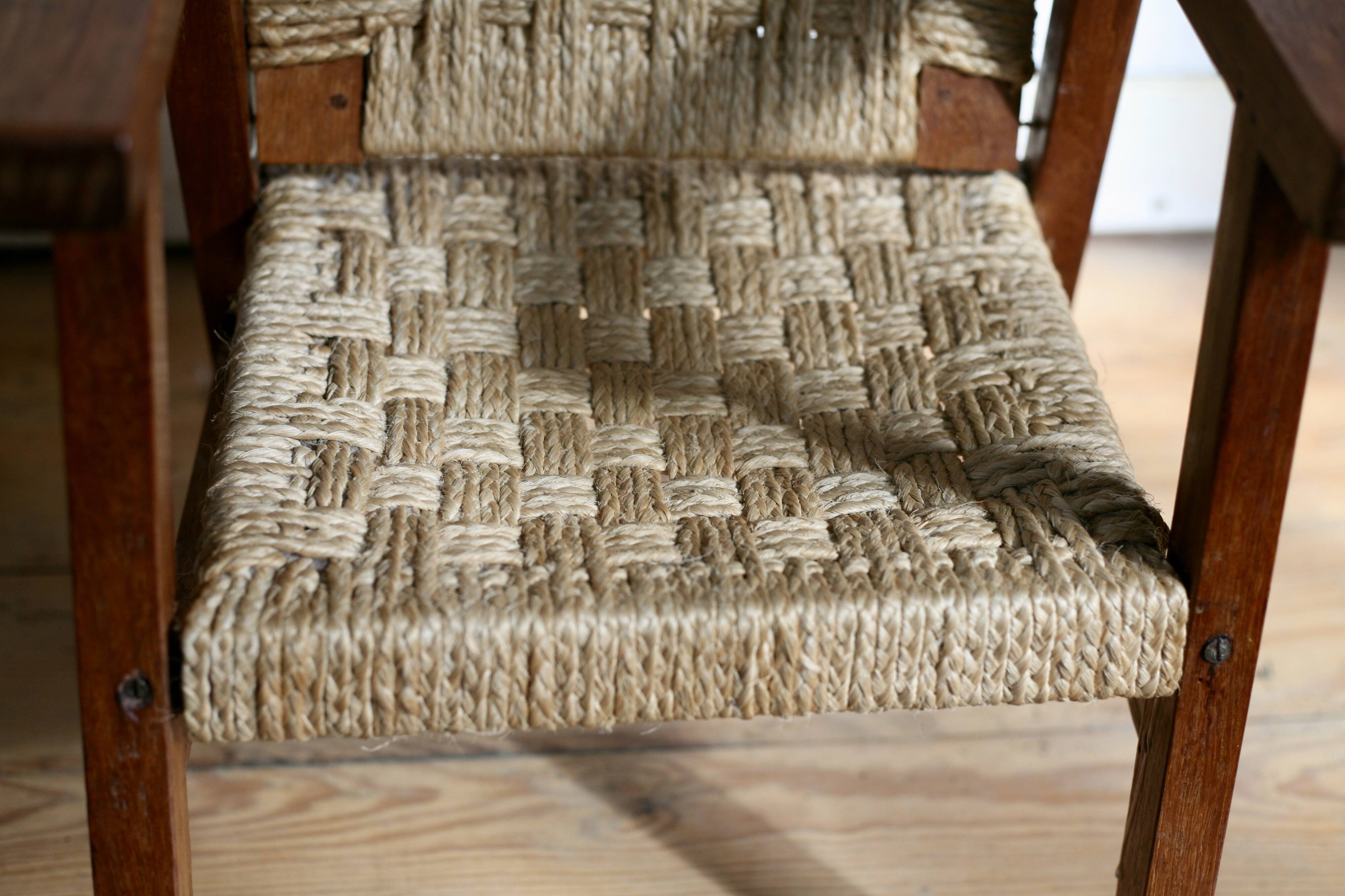 Pair of children's armchairs in rope, attributed to Audoux Minet.