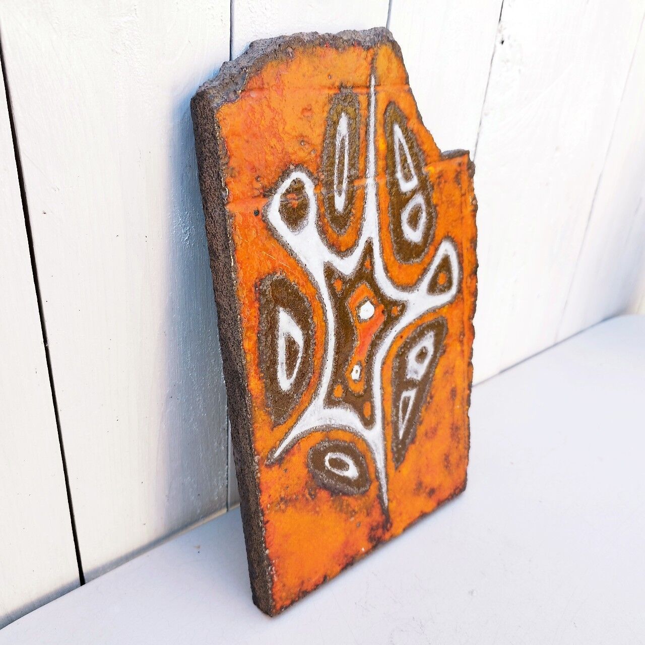 Plaque ceramique pierre de lave émaillée décor abstrait