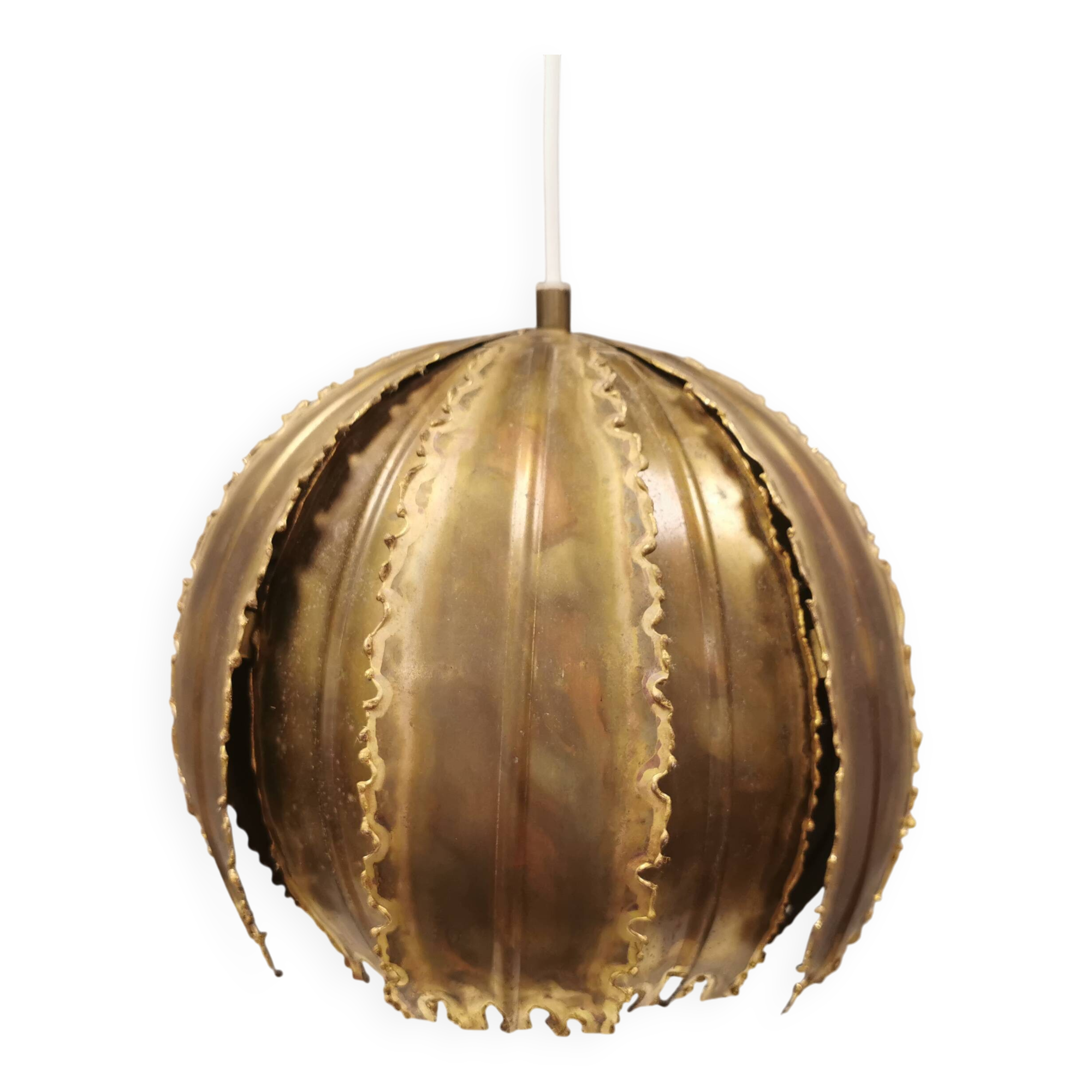 Brutalist flame-cut brass hanging lamp, by Svend Aage Holm Sørensen (SAHS)