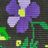 Floral handmade vintage rug, purple floral design with crochet border 145x174cm