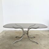 Oval smoked glass and chrome dining table, 1970s