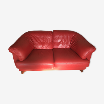 Steiner red leather 2-seater sofa