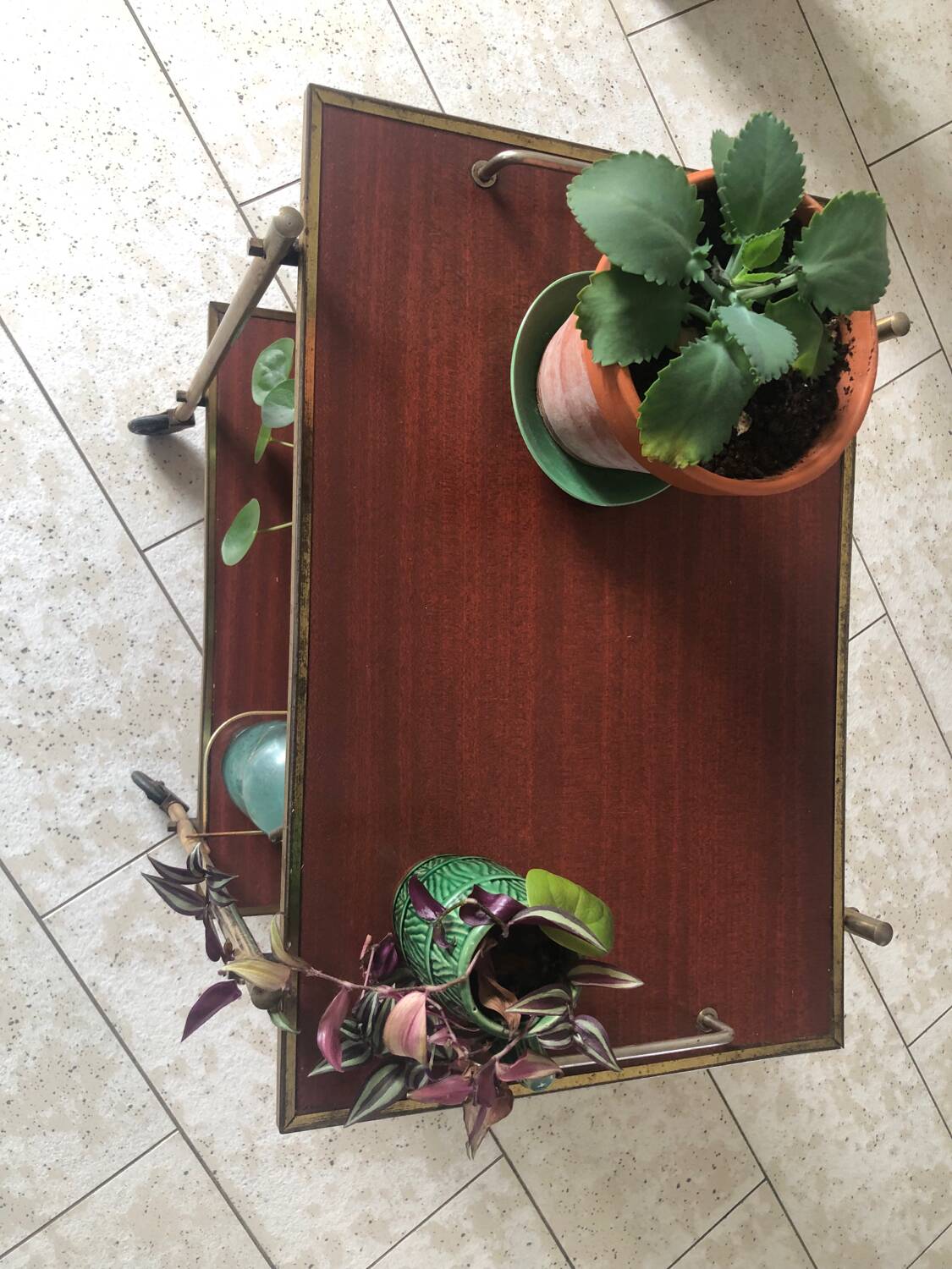 Vintage gold metal serving tray formica style