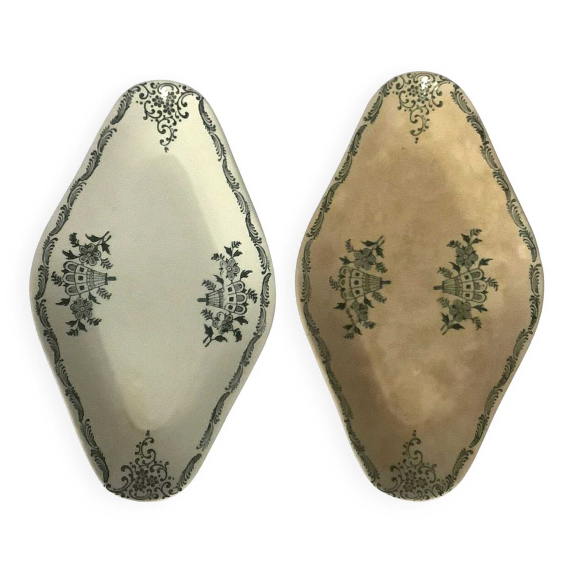 Two earthenware dishes from Sarreguemines Saint Amand - Terre de Fer - Floral decoration